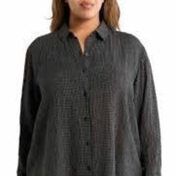 EILEEN FISHER $178 Classic Plissé Button-Up Shirt black womens 2X - Picture 10 of 11